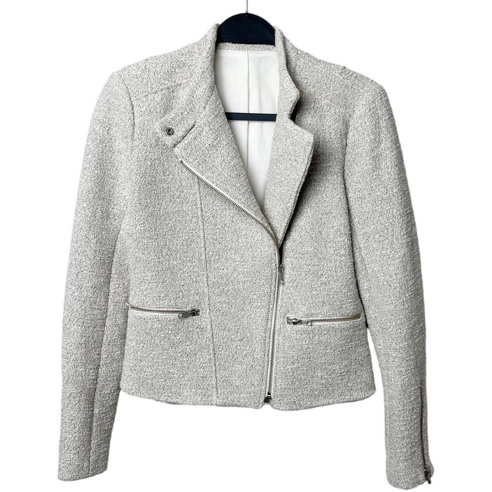 Theary Macha Cl Madison tweed melange zip moto blazer jacket cream size M